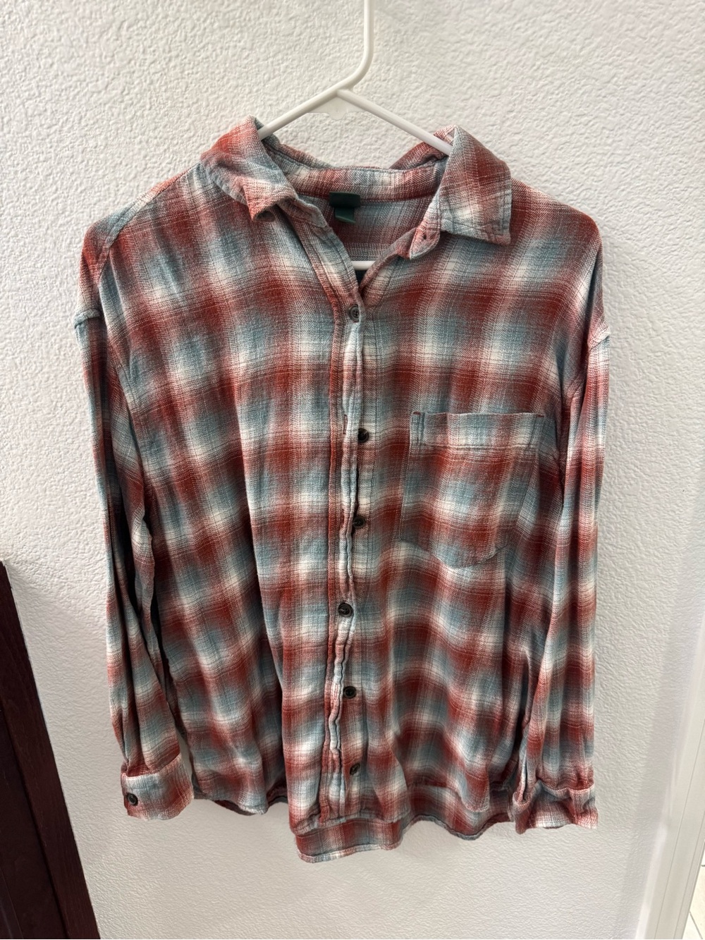 wild fable Rust and Teal Plaid Button-Down flannel Shirt